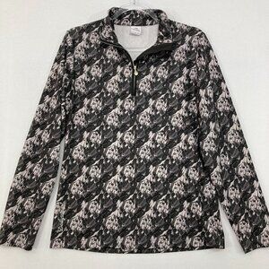 Daily Sports Large Gray Abstract Quarter Zip Long Sleeve Stretch Active Top